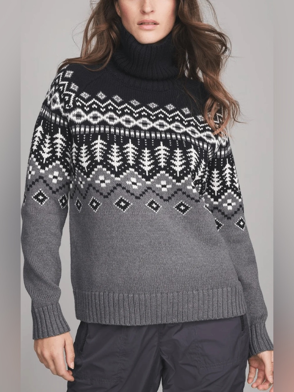NWT Alp N Rock Logan Fair Isle
Turtleneck Sweater in Black and Gray Colorway, XS